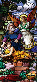 Isaac and Abraham church stained glass window film religious medallion design